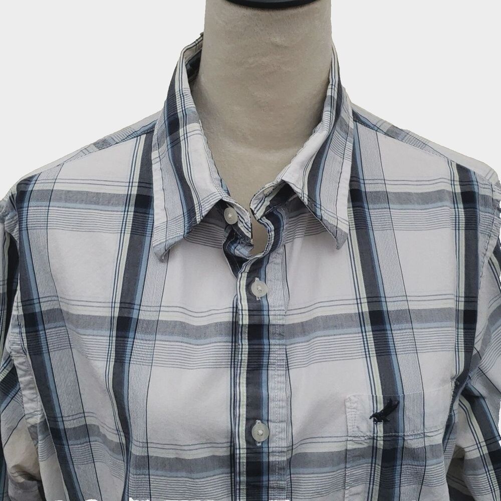 Urban Up Pipeline Men's Plaid (Blue, Gray, White) Button Down Shirt, Size Large
